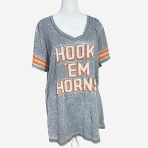 Texas Longhorns Hook 'Em Horns Distressed Gray Graphic Tee NCAA Womens XL NWT